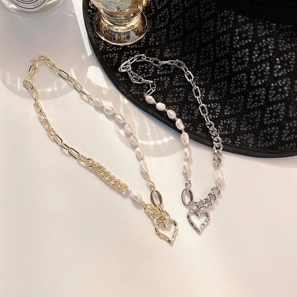 Zara Gold Keshi Vegan White Pearl Mix Links Chain Necklace NEW - Picture 13 of 16